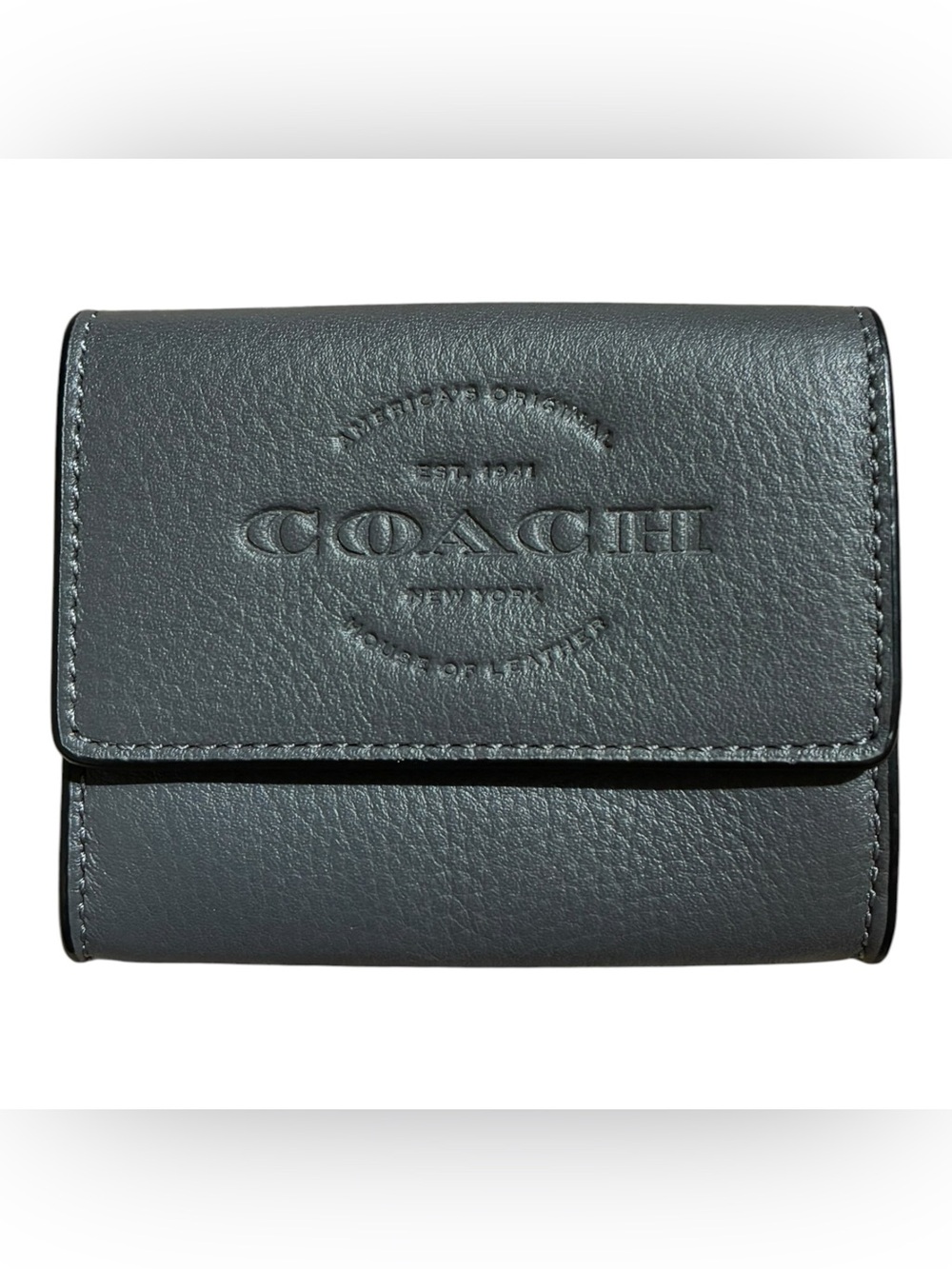 COACH Men’s Coin Case Natural Leather Wallet Graphite Gray F24652